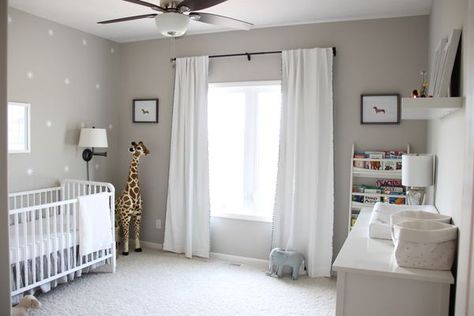 Wall color Nursery Gray Carpet, Gray Nursery Walls, Simple Nursery Layout, Repose Gray Nursery, Gray Wall Nursery, Nursery Gray Walls, Nursery Room Layout, Simple Baby Room, Nursery Layout Ideas