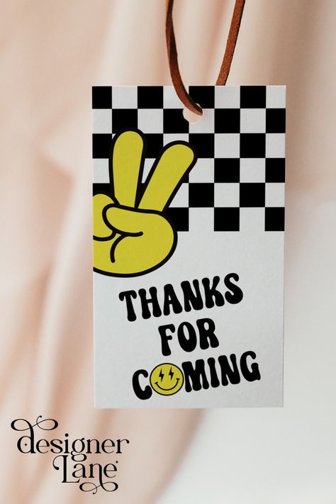 Peace out and thanks for coming to your one Happy Dude's First Birthday Party! Say Thank you to your guests with a party Favor tag which is perfect to attach to any kind of favours! It will be sure to pop a smile on their face Smiley Face Birthday Party Favors, Vans Party, One Happy Dude First Birthday, Dude Birthday Party, Dude Birthday, One Cool Dude, First Birthday Party Favor, One Happy Dude, Birthday Giveaways