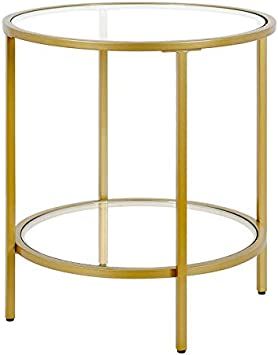 Henn&Hart 20" Wide Round Side Table with Glass Shelf in Brass, Table for Living Room, Bedroom Side Table With Glass, Gold Side Table, Round End Table, Candle Wall Decor, Floor Lamp With Shelves, Glass Side Tables, Modern End Tables, Bench Decor, Table Shelves