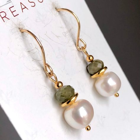 White Pearls Green Tourmaline Earrings natural gemstone classic modern statement dainty dangle drops birthday holiday day gift for her 7249a Holiday Day, Tourmaline Earrings, Boho Luxe, Earrings Inspiration, Handmade Wire, Bead Jewellery, Green Tourmaline, Earrings Dangle, Ear Jewelry