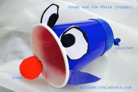 Jonah and the Whale (dag gadol) Yom Kippur popper toy (pull tail to launch Jonah).  DIY: http://wp.me/pvKSY-2dr Yom Kippur Crafts, Whale Crafts, Jewish Crafts, Bible Belt, Jonah And The Whale, Bible Story Crafts, Dry Land, Toy Diy, Bible School Crafts