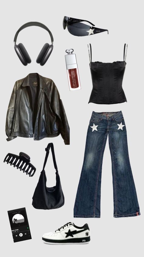 Y2k Outfit Layout, Rockstar Outfits, Downtown Aesthetic, Rockstar Gf, Downtown Outfits, Aesthetic Autumn, Outfit Layout, Aesthetic Fits, 2000s Fashion Outfits