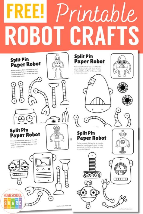 Robot Crafts for Kids - Homeschool Share Preschool Robot Craft, Robot Craft Preschool Art Projects, Recycled Robot Craft Preschool, Robot Gears Printable, Build A Robot Printable, Robot Crafts, Paper Robot, Robot Craft, Robot Parts