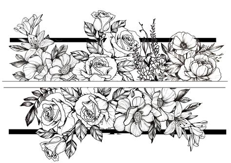 Floral Cuff Tattoo, Flower Line Art Tattoo, Flower Band Tattoo Design, Sophia Tattoo, Flower Band Tattoo, Arm Wrap Tattoo, Floral Arm Tattoo, Line Art Tattoo, Around Arm Tattoo