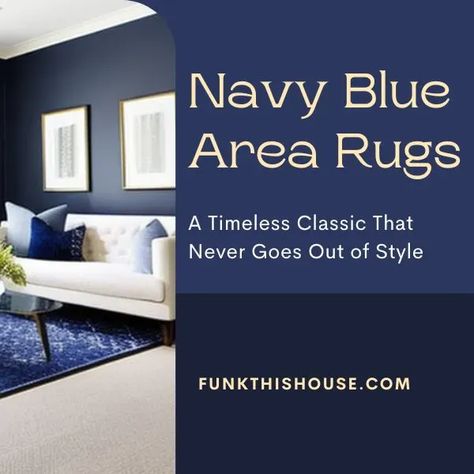 Discover the timeless elegance of navy blue area rugs! Whether you're looking to add depth and sophistication to your living room or bedroom, our curated selection of navy blue area rug styles will elevate your home decor. Check out our latest article for tips on finding the perfect fit and keeping your navy blue area rug looking its best. Shop now and transform your space with this classic home decor staple. #navybluerugs #navybluedecor #classicnavyrugs What Color Rug With Navy Couch, Navy Rug Living Room, Navy Couch, Navy Blue Decor, Black Throws, Navy Blue Rug, Funky Home Decor, Classic Home Decor, Classic Home