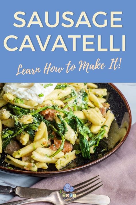 Sausage Cavatelli with Broccoli Recipe | Moms Who Think Broccoli Cavatelli Recipe, Cavatelli And Broccoli Sausage, Cavatelli Recipe Dinners, Sausage Cavatelli, Cavatelli Soup, Cavatelli Pasta Recipe, Cavatelli And Broccoli, Orecchiette Pasta Recipes, Cavatelli Recipe