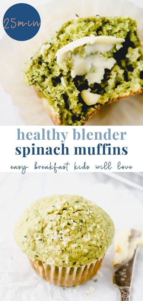 Try this easy recipe for healthy green spinach muffins that you can whip up in a flash in your blender! Designed for toddlers and kids, but a favorite with adults, too, these muffins are delicious and nutritious. Try these naturally sweetened muffins and freeze them for on-the-go breakfasts and snacks. Spinach Toddler Recipes, Healthy Toddler Muffins, Green Muffins, Healthy Muffins For Kids, Vegetable Muffins, Spinach Cake, Toddler Muffins, Blender Recipe, Spinach Muffins