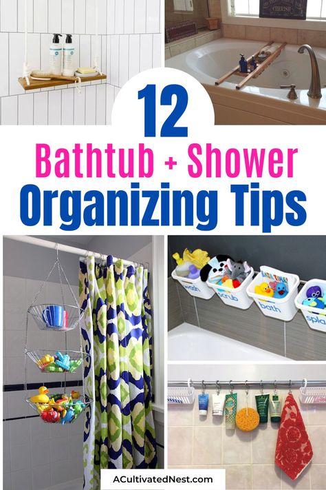 Bathtub Organization Ideas, Bathtub Storage Ideas, Shower Storage Diy, Shower Organization Ideas, Bathtub Organization, Shower Storage Solutions, Bathtub Storage, Smart Hacks, Bathroom Shower Organization