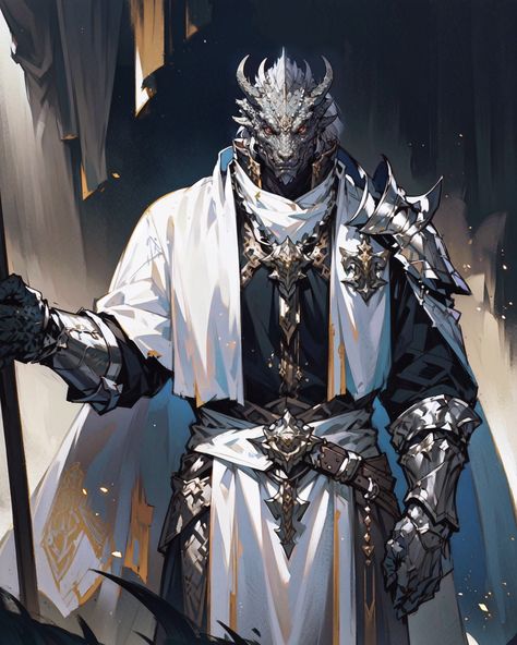 White Dragonborn Paladin, Silver Dragonborn Paladin, Evil Dragonborn, Dragonborn Paladin Dnd, Silver Dragon Dnd, Half Dragonborn, Paladin Of Bahamut, Dragon Paladin, Silver Dragonborn