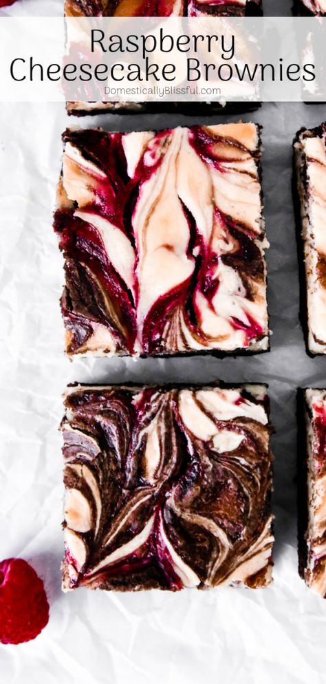 These Raspberry Cheesecake Brownies have a homemade creamy cheesecake, sweet raspberries, & a rich chocolate brownie that make it the perfect dessert for summer parties & Valentine's Day. Raspberry Cheesecake Brownies, Dessert For Summer, Valentines Recipes Desserts, Cheesecake Brownie, Raspberry Brownies, Raspberry Desserts, Valentines Baking, Brownie Desserts, Valentine Desserts