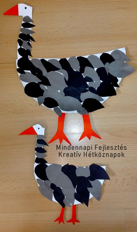 wild goose paper plate craft for kids, preschool, St. Martin's Day, tradition, fine motor skills Migration Crafts For Toddlers, Goose Craft, Duck Crafts, First Grade Art, Paper Plate Crafts For Kids, Farm Preschool, Feather Crafts, Bird Theme, Preschool Lesson Plans