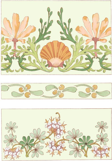 Strawberry Art Nouveau, Art Nouveau Shell, Art Nouveau Stencil, Art Nouveau Flowers Illustration, Shell Bathroom, Art Nouveau Graphic, Fleurs Art Nouveau, Art Nouveau Fashion, Art Nouveau Illustration