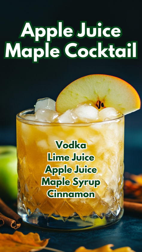 Apple Juice Maple Cocktail Cocktail Recipes For Fall, Martinelli Apple Juice, Recipes With Apple Juice, Autumn Drinks, Apple Juice Cocktail, Disney Dessert Recipes, Maple Cocktail, Sweet Alcoholic Drinks, Cinnamon Cocktail