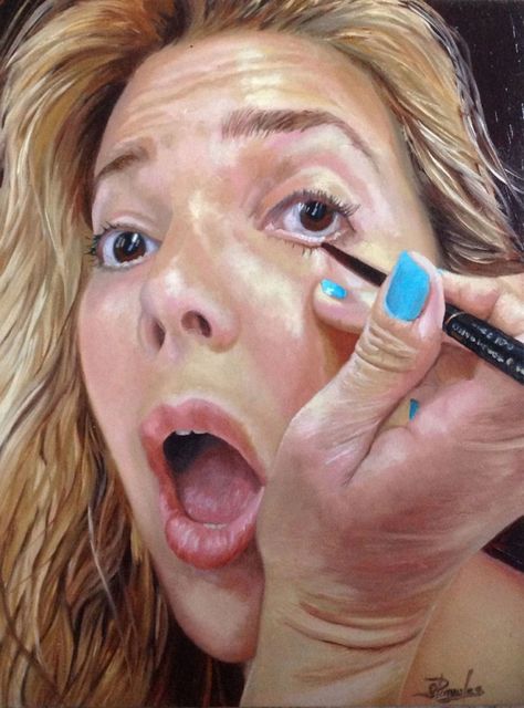 Paintings Of Everyday Life, The Everyday Art, Beauty Standards Painting, Complex Art Ideas, Gcse Art Portraiture, Getting Ready Drawing, Expressive Self Portrait, Self Identity Art, Mundane Art