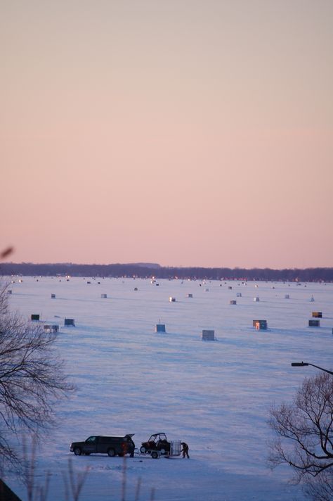 Ice fishers on Lake Winnebago Fishing Lake Aesthetic, Ice Fishing Shanty, Ice Fishing House, Native American Words, Lake House Rentals, Funny Ice Fishing Memes, Alaska Fishing Boat, Travel Wisconsin, Smitty Sled Ice Fishing