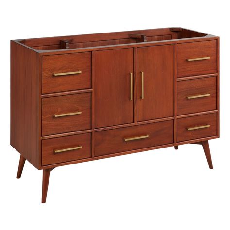 48" Novak Vanity with Undermount Sink - Golden Ember Mahogany Vanity, 48" Vanity, Teak Bathroom, Teak Vanity, Teak Mirror, Quartz Vanity Tops, Undermount Sinks, Vanity Basin, Single Sink Vanity