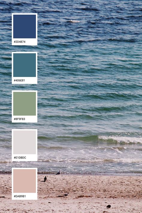 seaside color palette Sea Themed Bedroom Aesthetic, Sea Colors Palette, Seaside House Aesthetic, Seaside Colour Palette, Beachy Colour Palette, Sea Pallet Color, Sea Cottage Aesthetic, Seaside Color Palette, Sea Aesthetic Room