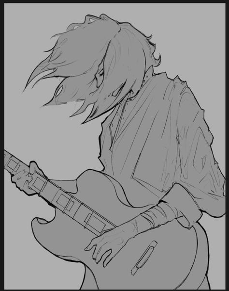 digital art artist human character sketch drawing digitalart oc owncharacter poses inspo practice grey guitarist holding guitar art ideas Someone Holding Guitar Reference, Guitar Playing Poses Drawing, Guy Holding Guitar Reference Drawing, Pose Reference Rockstar, Holding Gutair Pose Drawing, Guitar Drawing Reference Pose, Drawing Base Singing, Drawing Reference Poses Guitar, Playing Guitar Art Reference