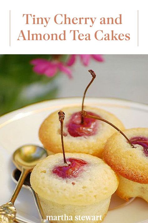 Click here for the best homemade cherry and almond tea cakes that you can make that are perfect with English tea or a cup of coffee. See this cake recipe and other sweet treats that are great for breakfast or afternoon tea by visiting our website. #marthastewart #recipes #recipeideas #dessert #dessertrecipes Desserts With Cherries, Dolci Finger Food, Almond Tea, Tea Party Food, Cherry Almond, Tea Cake, Tea Sandwiches, Monkey Bread, English Tea