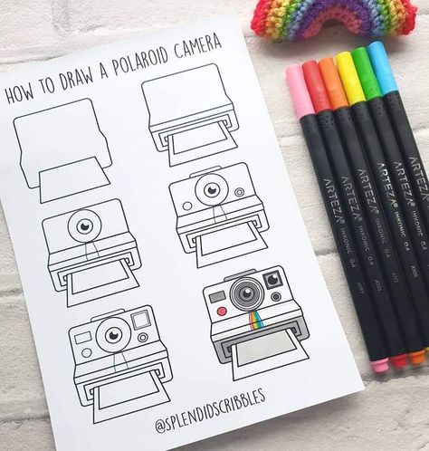 Polaroid Book, Trin For Trin Tegning, Polaroid Art, Doodle Art For Beginners, Arte Doodle, Bullet Journal Banner, Bullet Journal Notes, Doodle Art Journals, Fineliner Pens