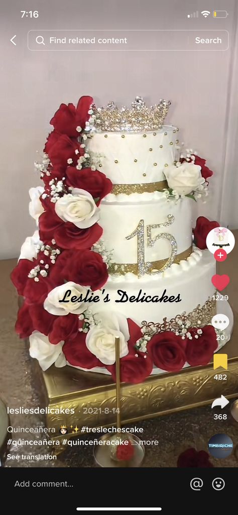 Red And Gold 15 Cake, Red Quinceanera Cake Ideas, Simple Quince Cakes, 15 Cakes Quinceanera Red, Quinceanera Cakes Red, Quince Cakes Red, 15 Cakes Ideas, Red Quince Cake, Red Quinceanera Cake