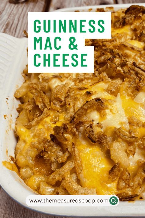 Satisfy your cravings with this hearty and flavorful Guinness Mac & Cheese. This easy dinner side dish can easily be a main dish. And it's simple to make gluten-free with 2 substitutions. Celebrate St. Patrick's day with this Pasta and cheese dish using Irish cheddar, Irish butter, and Irish beer! This is a great family meal that compliments steaks, roasted chicken, or as a vegetarian main dish! Traditional Irish Side Dishes, Irish Mac And Cheese, Irish Dinner Recipes, Mac N Cheese Crockpot, Easy Dinner Side Dishes, Pasta And Cheese, Easy Dinner Sides, Vegetarian Main Dish, Easy Roasted Potatoes