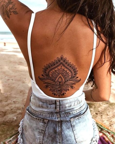 Mandela Tattoo Back For Women, Bohemian Back Tattoo Women, Mandela Back Tattoos For Women, Boho Back Tattoo Women, Bohemian Back Tattoo, Big Lower Back Tattoos, Back Tattoo Women Mandala, Boho Back Tattoo, Mandela Back Tattoo