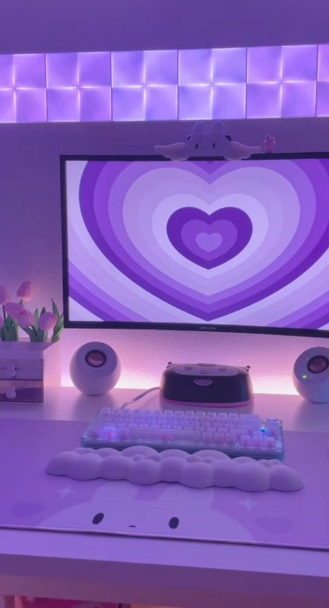 Video Game Room Decor, Purple Girls Room, Gamer Bedroom, Purple Games, Study Desk Decor, Gamer Setup, Minimalist Desk, Gaming Room Setup, Gamer Room