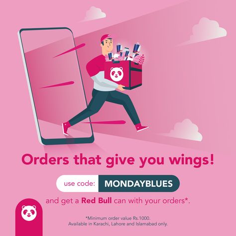 Food Panda Voucher Codes & Deals 2020 KFC Hunger Deal Up To 70% Off Get Red Bull with your Monday orders! Use the code MONDAYBLUES with minimum orders of Rs.1000 between 5 - 7 pm and get a can of Red Bull with selected orders! *Offer valid on Mondays only #Food #FoodPakistan #Orders #MondayBlues Food Panda, Voucher Code, Monday Blues, Red Bull, Family Guy, Coding, Red, Santos