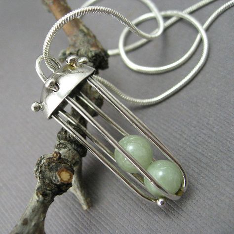 Jade Cricket Cage Kinetic Jewellery, Tab Setting, Kinetic Jewelry, Found Object Jewelry, Art Jewelry Contemporary, Jewelry Lockets, Mixed Metal Jewelry, Let's Have Fun, Nail Jewelry