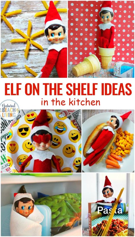 Elf on the Shelf Ideas for the Kitchen, These Elf on the Shelf ideas will keep your children happy and save you time energy and money. Easy Elf on the Shelf Ideas and lots of Elf on the Shelf ideas for toddlers, lots of Elf on the Shelf tips and tricks on how to enjoy this family tradition in a relaxed low key way. #elfontheshelf #elfontheshelfideas #christmas Elf On The Shelf Ideas Homeschool, Elf On The Shelf Ideas For Four Year Old, Beach Tricks, Kindness Elf, Shelf Cooking, Preschool Transportation, Elf Printables, Elf On Shelf, Elf Shelf