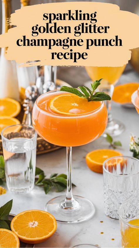 Champagne punch with orange slices and mint garnish on a table. New Year’s Eve Punch, Punch Recipes For A Crowd, Champagne Punch Recipes, New Years Eve Drinks, Champagne Recipe, New Year's Drinks, Alcoholic Punch Recipes, Adult Beverages Recipes, Champagne Punch