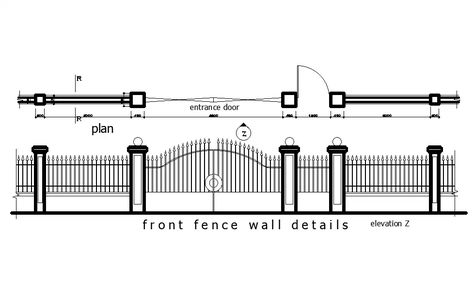 Front fence wall details are given in this Autocad drawing file. This is fence elevation of 9x10m house plan. Architectural Fence Design, Fence Design With Gate, Gate Plan, House Pillar Design, Fence Drawing, Perimeter Fence, Bungalow House Floor Plans, Architecture Symbols, Fence Planning