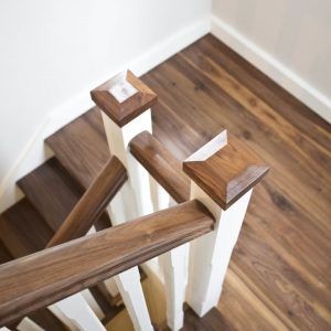 Cut-String Walnut and White Stairs – Stairs Ireland Walnut Stairs, White Staircase, White Stairs, Wood Handrail, Attic Stairs, House Stairs, House 2, Interior Architecture, Modern Style