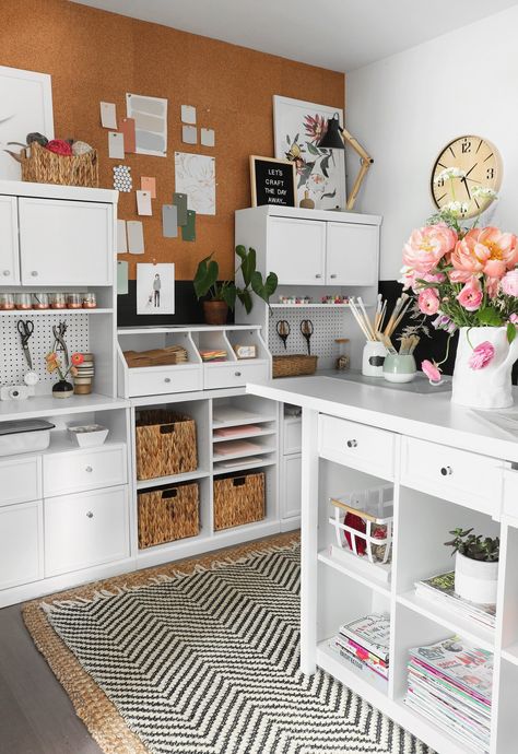 craft-area-white-shelving-5U1brgPh4y28MDzZ0_T2nK White Craft Room, Office Craft Room Combo, Home Makeovers, I Spy Diy, Craft Shed, Art Studio Room, Work Office Decor, Desk Area, Dream Craft Room