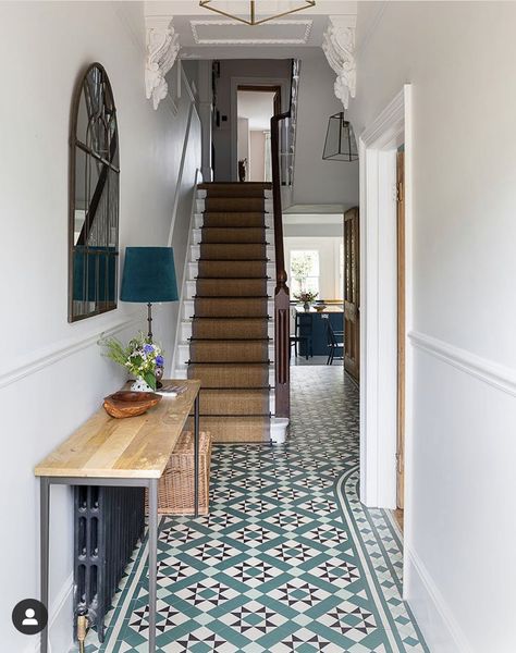 Victorian Terrace Hallway, Edwardian Hallway, Victorian Terrace Interior, Terrace Interior, Victorian House Interiors, Victorian Hallway, Hall Flooring, Victorian Terrace House, Tiled Hallway