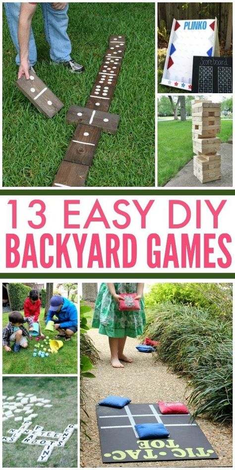 Never hear "I'm bored!" again with these 13 DIY Backyard Games to Entertain the Family #diy #backyardgames #outdoorfun Diy Garden Games, Backyard Games For Kids, Diy Yard Games, Outside Games, Garden Games, Family Diy, Yard Games, Backyard Games, Diy Yard