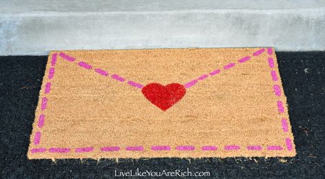 Front Doormat, Door Mat Diy, Diy Valentine's Day, Valentine's Day Printables, Painted Rug, Stencil Patterns, Craft Show Ideas, Free Valentine, Coir Doormat