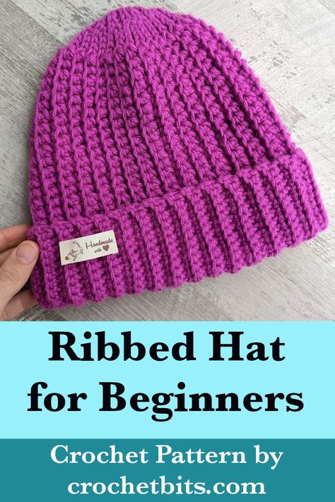 Crochet Ribbed Hat Pattern for Beginners Knit Ponytail Hat Free Pattern, Crochet Ribbed Hat Pattern, Crochet Ribbed Hat, Crochet Hats Free Pattern Ladies, Beanie Pattern Free, Crochet Baby Projects, Crochet Mens Hat, Crochet Beanie Pattern Free, Crochet Bib