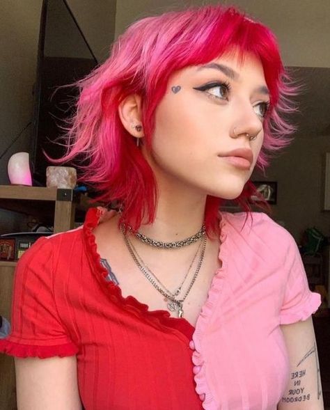 Lunar Tides Hair Colors on Instagram: "Pink Energy 🍧 @flamingoloungehair @morguemami slay this pink split" Pink And Red Hair, Red Pink Hair, Funky Hair Colors, Pink Energy, Blue And Pink Hair, Bright Pink Hair, Red Hair Inspiration, Dark Blonde Hair Color, Split Dyed Hair