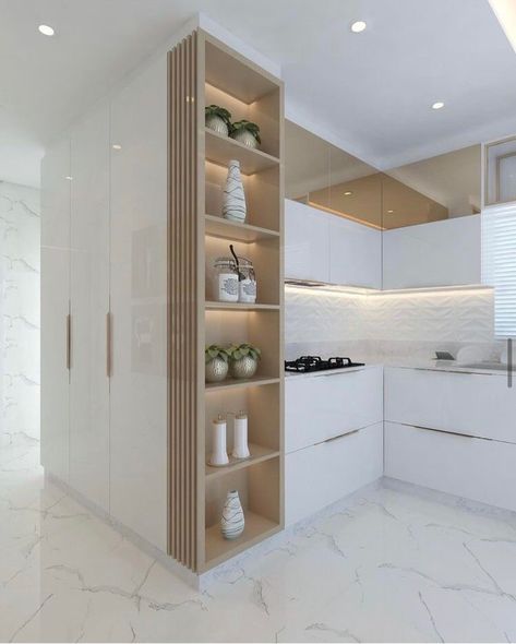 Small Kitchen Organization Ideas, Desain Pantry, Small Kitchen Organization, Kitchen Organization Ideas, Modern Kitchen Interiors, Marble Flooring, Kitchen Interior Design Decor, Modern Kitchen Design Open Concept, Kitchen Interior Design Modern