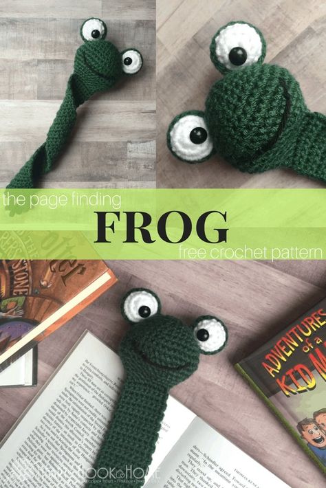 The Page Finding Frog Bookmark - Free Crochet Pattern Frog Bookmark, Mandala Haken, Crochet Bookmarks Free Patterns, Animal Bookmarks, Crochet Bookmark Pattern, 4mm Crochet Hook, Extra Yarn, Crochet Frog, Crochet Bookmarks