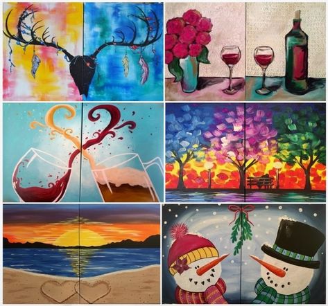 Ladies Night Party Themes, Painting Date Night, Painting And Wine, Couples Canvas Painting, Paint And Drink, Painting With A Twist, Pinots Palette, Date Night Gifts, Romantic Date Night Ideas