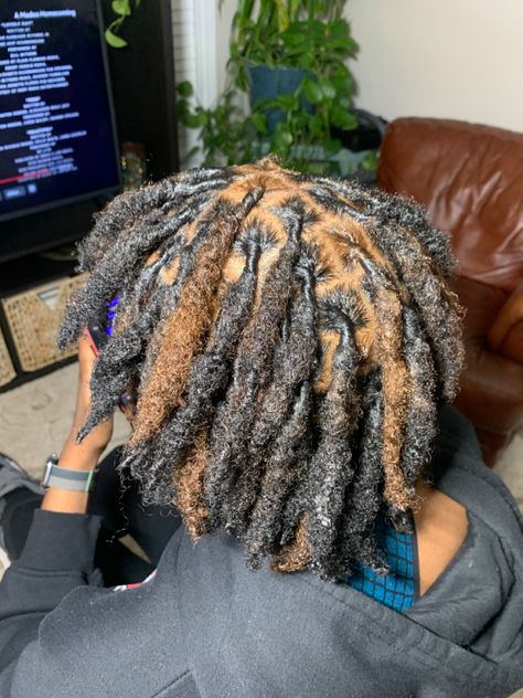 Loc Tips Dyed, 40 Locs Count, Locs With Highlights, Dyed Locs, Mens Twists Hairstyles, Dreads Styles For Women, Natural Locs, Dread Hairstyles For Men, Dyed Hair Men