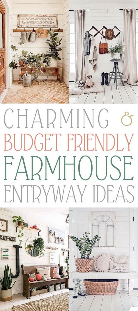 Foyer Ideas Entryway Farmhouse, Farmhouse Entryway Ideas, Country Entryway, Mud Room Ideas Entryway, Rustic Farmhouse Entryway, Cottage Hallway, Cottage Entryway, Farmhouse Foyer, Modern Farmhouse Entryway