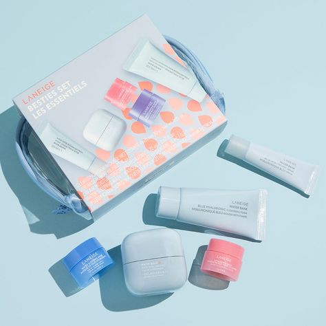 Skincare goals, all in one kit! Introducing Besties Kit, filled with a full routine of our Laneige essentials for happy, hydrated skin. Included in Kit: Water Bank Blue Hyaluronic Cleansing Foam 1.01 oz. Water Bank Blue Hyaluronic Serum 0.34 oz. Water Bank Blue Hyaluronic Cream Moisturizer 0.68 oz. Lip Sleeping Mask [Berry] 0.10 oz. Water Sleeping Mask 0.34 oz. Reusable Travel Cosmetic Bag Lip Mask Laneige Set, Laniege Lip Mask Set, Laneige Sephora, Full Skincare Routine, Skincare Goals, Water Sleeping Mask, Best Valentine's Day Gifts, Hydrated Skin, Lip Sleeping Mask