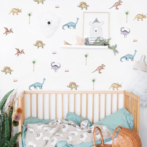 PRICES MAY VARY. Value Package: 5 Sheets dinosaur wall stickers, each measures 22 cm*29 cm (8.66 inch * 11.42 inch) wall stickers in total. Diverse Styles: Simple and fashionable black and white color system and light soft tones, dinosaur pattern design, very suitable for little boys' bedrooms or nurseries, can also be used to dress up home cabinets. Reliable Materials: Simple steps to install the vinyl wall decal onto door, painted wall or any smooth, flat, dry and dust free surface.It's easy t Boys Room Decals, Forest Wall Decals, Watercolor Dinosaur, Bedroom Stickers, Dinosaur Wall Decals, Kids Room Wall Stickers, Kids Bedroom Walls, Dinosaur Wall Stickers, Kids Room Wall Decals