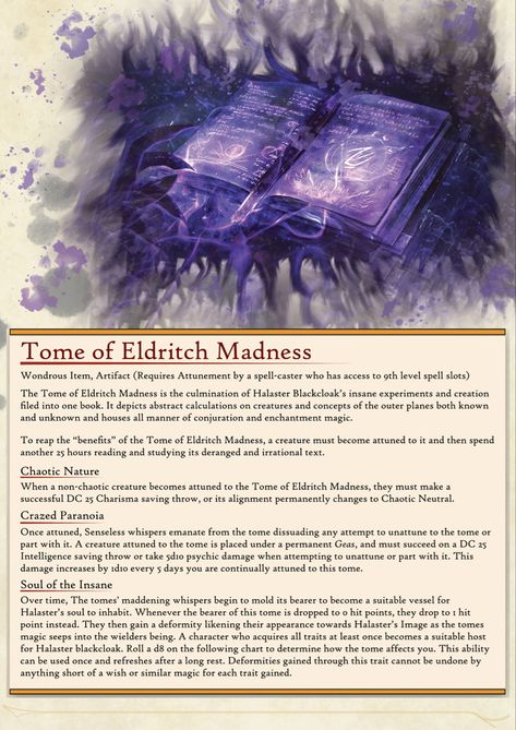 Warlock Items 5e, Eldritch Tome, Warlock Magic Items 5e, Eldritch Madness, Dnd Lovecraft, Dnd Eldritch, Eldritch Magic, Dnd Madness, Dnd Artifacts