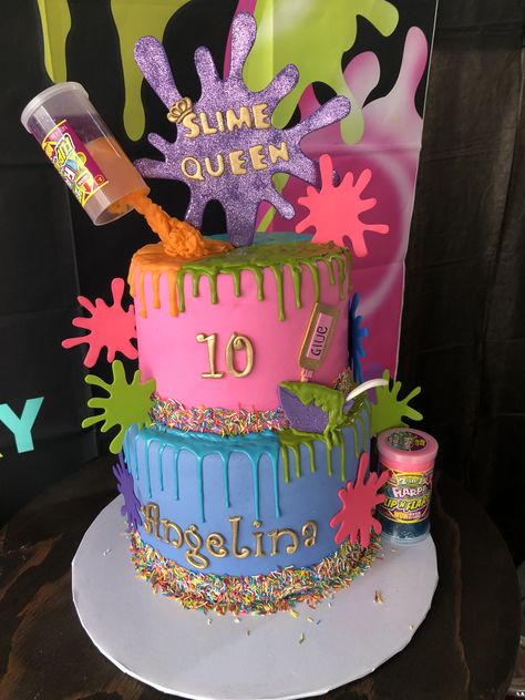 Slime Birthday Party Ideas Decorations, Slime Cake Ideas, Slime Themed Birthday Party, Slime Birthday Party Ideas, Slime Birthday Cake, Slime Cupcakes, Birthday Party Candy Table, Slime Theme, Slime Cake