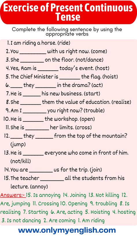 Exercise:– Present Continuous Tense Write down the correct form of the verb given in the bracket to make a sentence into Present Continuous Tense Sentences, What Is Present Continuous Tense, Simple Present And Present Continuous, Present Progressive Tense, Simple Present Tense Worksheets, Present Indefinite Tense Exercise, Tenses Exercises, Present Continuous Tense, English Grammar Exercises